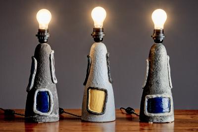  Bitossi Set of Three Bitossi Ceramic Table Lamps with Volcano Glaze