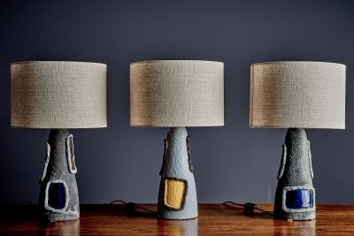  Bitossi Set of Three Bitossi Ceramic Table Lamps with Volcano Glaze