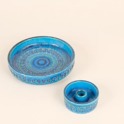  Bitossi Set of Two Bitossi Aldo Londi Rimini Blue Glazed Ceramics Pieces Italy 1960s