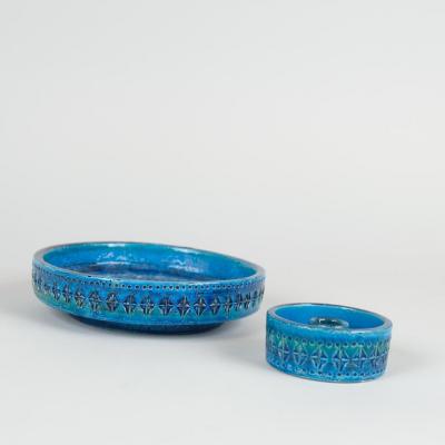  Bitossi Set of Two Bitossi Aldo Londi Rimini Blue Glazed Ceramics Pieces Italy 1960s