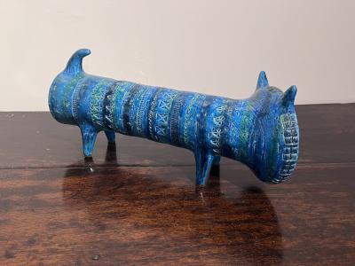  Bitossi Two Blue Glazed Bitossi Ceramic Cats