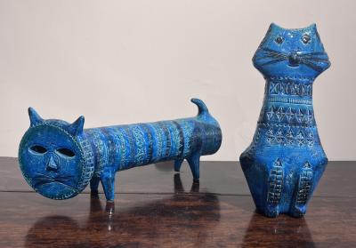  Bitossi Two Blue Glazed Bitossi Ceramic Cats