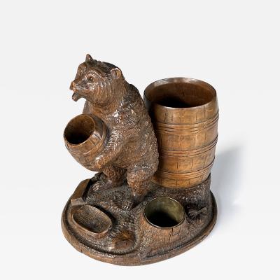  Black Forest 19th Century Black Forest Cigar Holder of a Bear Holding a Barrel