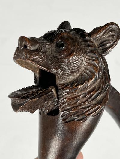 Black Forest Antique Swiss Black Forest Carved Wood Bear Nutcracker