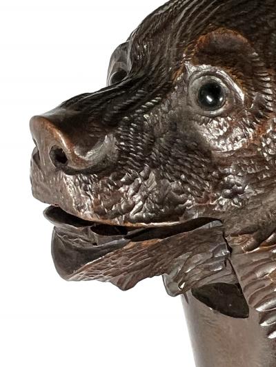 Black Forest Antique Swiss Black Forest Carved Wood Bear Nutcracker