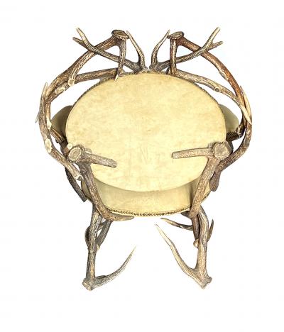  Black Forest Large Black Forest 19th Century Antler Arm Chair and Ottoman