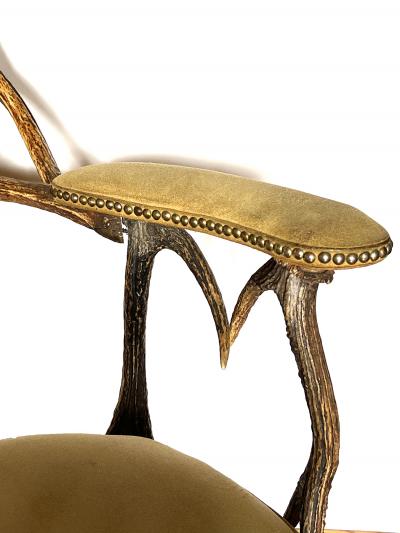  Black Forest Large Black Forest 19th Century Antler Arm Chair and Ottoman