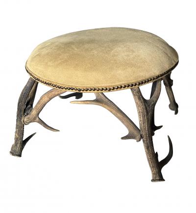  Black Forest Large Black Forest 19th Century Antler Arm Chair and Ottoman