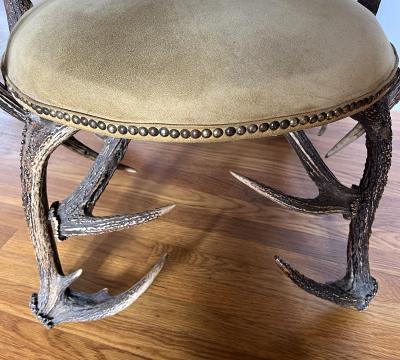  Black Forest Large Black Forest 19th Century Antler Arm Chair and Ottoman