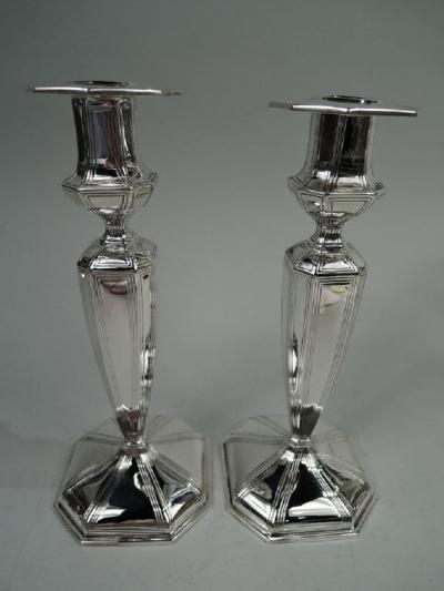  Black Starr Gorham Pair of American Edwardian Georgian Sterling Silver Candlesticks 1927