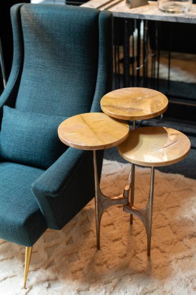  Blend Roma Handcrafted side table in bronze with multi level marble tops Italy 2022