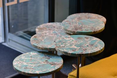  Blend Roma Handcrafted side table in bronze with multi level marble tops Italy 2022