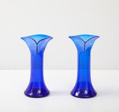  Blenko Glass Co 1960s Handblown Sculptural Blue Glass Vases