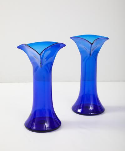  Blenko Glass Co 1960s Handblown Sculptural Blue Glass Vases