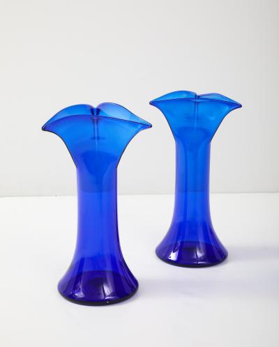  Blenko Glass Co 1960s Handblown Sculptural Blue Glass Vases