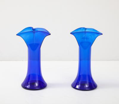  Blenko Glass Co 1960s Handblown Sculptural Blue Glass Vases