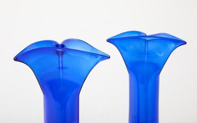  Blenko Glass Co 1960s Handblown Sculptural Blue Glass Vases
