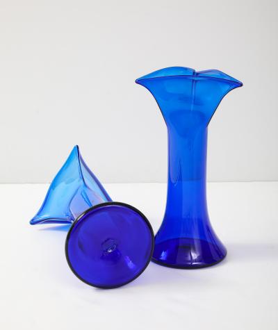  Blenko Glass Co 1960s Handblown Sculptural Blue Glass Vases
