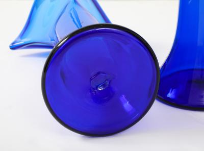  Blenko Glass Co 1960s Handblown Sculptural Blue Glass Vases