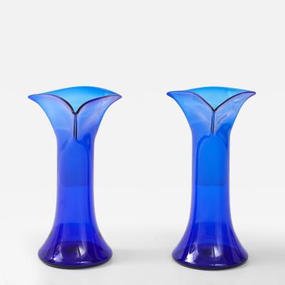  Blenko Glass Co 1960s Handblown Sculptural Blue Glass Vases