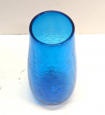  Blenko Glass Co Blenko Persian Blue Crackle Glass Vase Mid Century