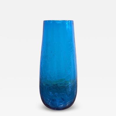  Blenko Glass Co Blenko Persian Blue Crackle Glass Vase Mid Century