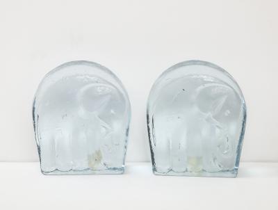  Blenko Glass Co Cast Glass Elephant Bookends