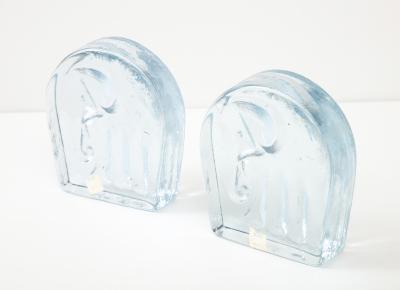  Blenko Glass Co Cast Glass Elephant Bookends