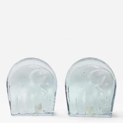  Blenko Glass Co Cast Glass Elephant Bookends