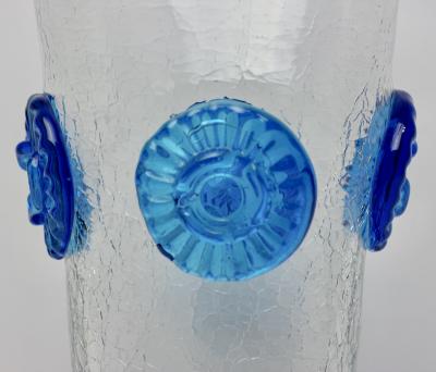  Blenko Glass Co Crackle Vase with Applied Blue Rosettes by Blenko Glass Co 1960 United States