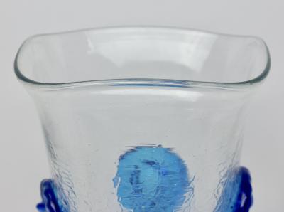  Blenko Glass Co Crackle Vase with Applied Blue Rosettes by Blenko Glass Co 1960 United States