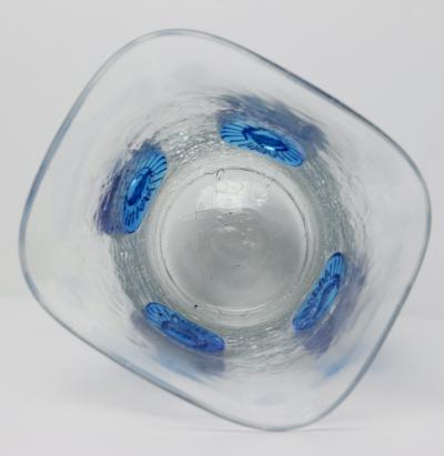 Blenko Glass Co Crackle Vase with Applied Blue Rosettes by Blenko Glass Co 1960 United States