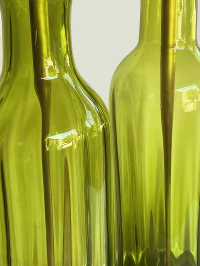  Blenko Glass Co Large Pair Blenko Mid Century Olive green Ribbed Vases now as Lamps