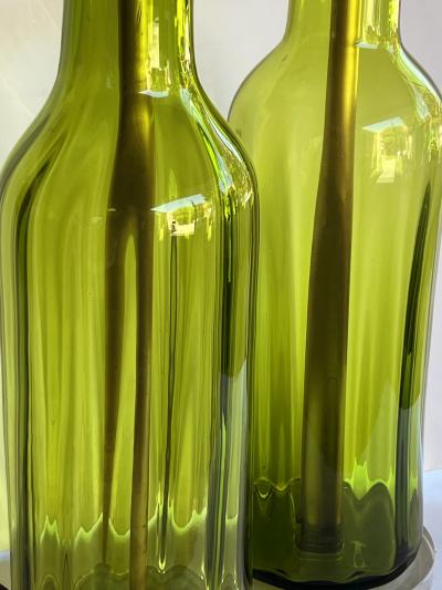  Blenko Glass Co Large Pair Blenko Mid Century Olive green Ribbed Vases now as Lamps