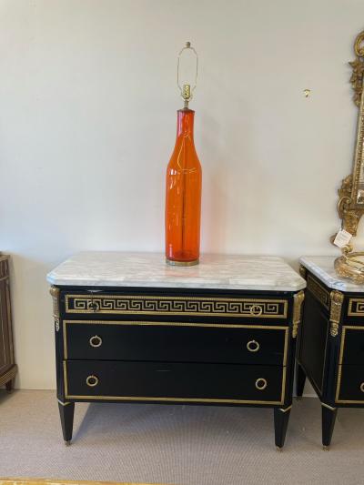  Blenko Glass Co Single Mid Century Large Orange Blown Glass Bottle Shape Table Lamp by Blenko