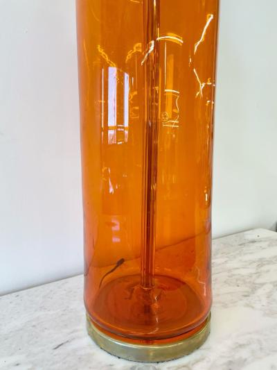  Blenko Glass Co Single Mid Century Large Orange Blown Glass Bottle Shape Table Lamp by Blenko