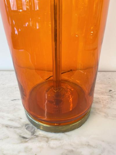  Blenko Glass Co Single Mid Century Large Orange Blown Glass Bottle Shape Table Lamp by Blenko