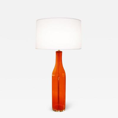  Blenko Glass Co Single Mid Century Large Orange Blown Glass Bottle Shape Table Lamp by Blenko