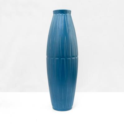  Bo Fajans BO FAJANS TALL BLUE CERAMIC VASE WITH GEOMETRIC PATTERN IN RELIEF SWEDEN 1940