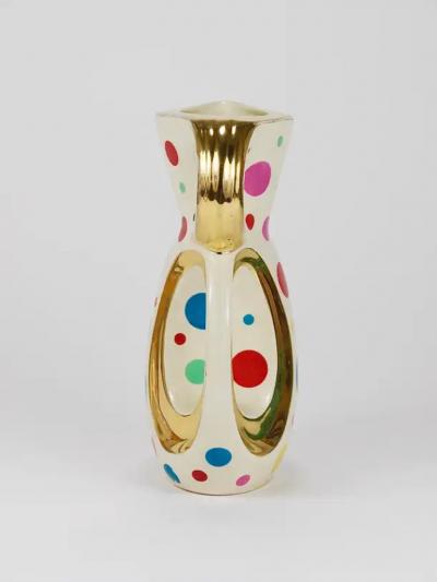  Boch Fr res Keramis Co Boch Fr res Gold Polka Dot Decor Mid Century Pitcher Jug Belgium 1950s