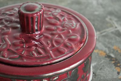  Boch Fr res Keramis Co Boch Fr res Keramis Pink Lidded Bowl with Silver Glazed Flowers and Butterflies