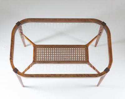  Bodafors Swedish Modern Coffee Table in Birch Glass and Rattan by Bodafors 1940s