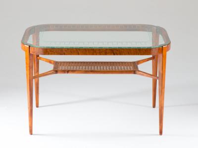 Bodafors Swedish Modern Coffee Table in Birch Glass and Rattan by Bodafors 1940s