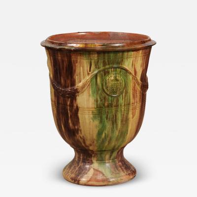  Boisset Large French Boisset Anduze Jar with Brown Green Glaze and Swags 21st Century