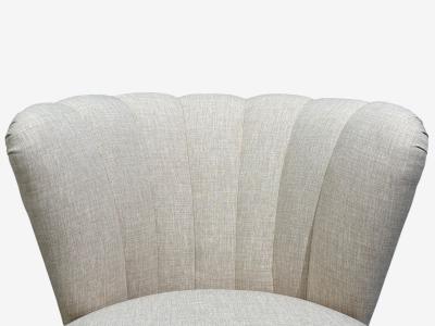  Boman OY Carl Johan Boman Easy Chairs Beige Linen Wood Finland 1950s