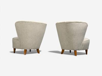  Boman OY Carl Johan Boman Easy Chairs Beige Linen Wood Finland 1950s