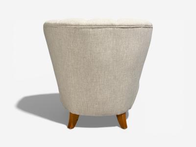  Boman OY Carl Johan Boman Easy Chairs Beige Linen Wood Finland 1950s