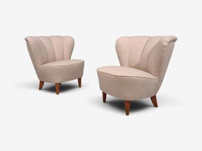  Boman OY Carl Johan Boman Lounge Chairs Beige Linen Wood Finland 1950s