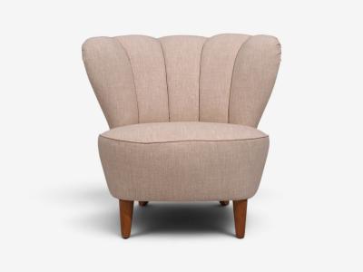  Boman OY Carl Johan Boman Lounge Chairs Beige Linen Wood Finland 1950s