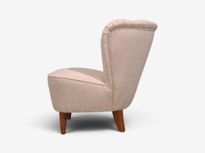  Boman OY Carl Johan Boman Lounge Chairs Beige Linen Wood Finland 1950s